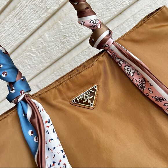 PRADA Tan Nylon Y2K Large Tote Laptop Shoulder Bag Minimalist Fall Re-Edition - Picture 2 of 11